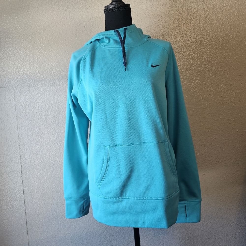 Nike Therma-Fit Hoodie Women’s Large Teal Blue Pullover Athleisure Comfy I0134